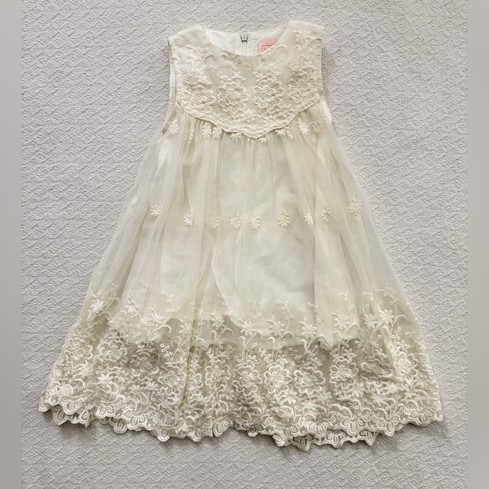 Think Pink Bows Ivory Floral Lace Embroidered Dress
